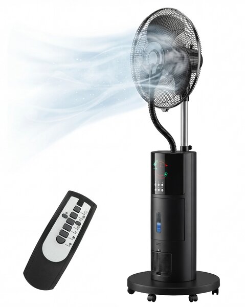 HOMCOM Ventilatore a piantana 4-in-1 con nebulizzazione d'acqua, purificatore d'aria, protezione anti-zanzare, timer 9 ore, 3 modalità, telecomando, Nero | Aosom Italy