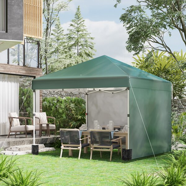 Outsunny Gazebo pieghevole, 2 pareti laterali, altezza regolabile, con borsa per il trasporto, struttura in acciaio inox, 3 x 3 m, Verde | Aosom Italy