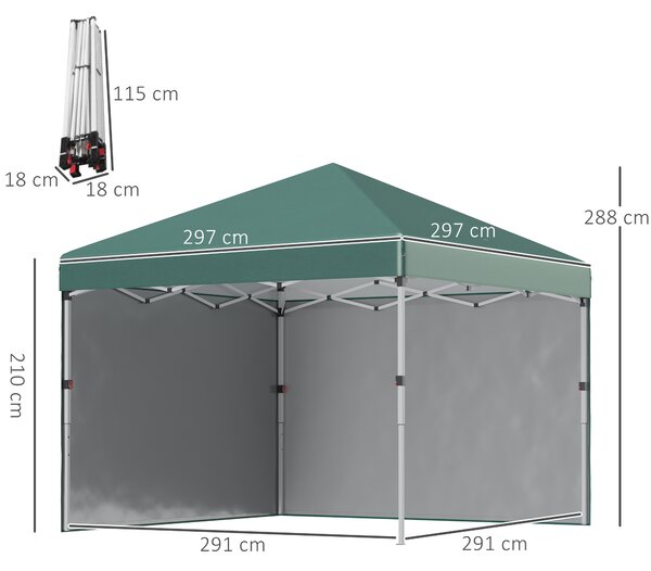 Outsunny Gazebo pieghevole, 2 pareti laterali, altezza regolabile, con borsa per il trasporto, struttura in acciaio inox, 3 x 3 m, Verde | Aosom Italy