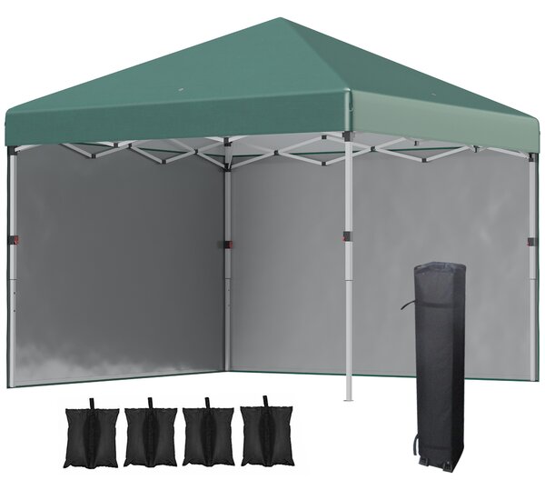 Outsunny Gazebo pieghevole, 2 pareti laterali, altezza regolabile, con borsa per il trasporto, struttura in acciaio inox, 3 x 3 m, Verde | Aosom Italy