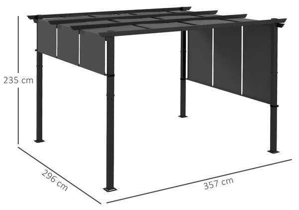 Outsunny Gazebo Pergola 3x3.5 m con 3 Tettucci Regolabili in Acciaio e Poliestere Anti UV, Grigio