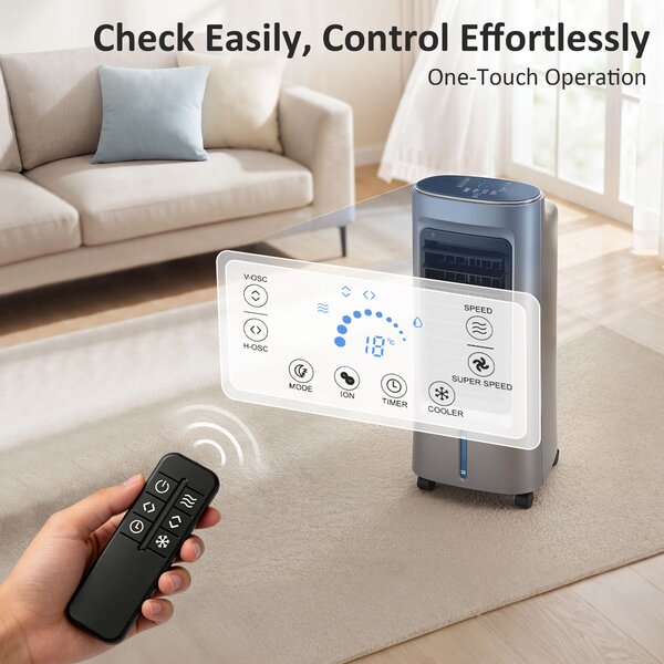 HOMCOM Raffrescatore d'aria portatile 4 in 1 umidificatore purificatore ventilatore, oscillazione 90°, 4 velocità, 3 modalità, grigio | Aosom Italy