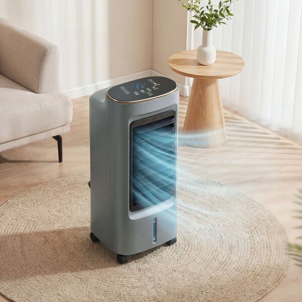 HOMCOM Raffrescatore d'aria portatile 4 in 1 umidificatore purificatore ventilatore, oscillazione 90°, 4 velocità, 3 modalità, grigio | Aosom Italy