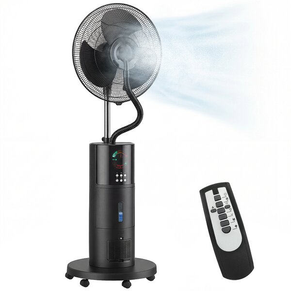 HOMCOM Ventilatore a piantana 4-in-1 con nebulizzazione d'acqua, purificatore d'aria, protezione anti-zanzare, timer 9 ore, 3 modalità, telecomando, Nero | Aosom Italy