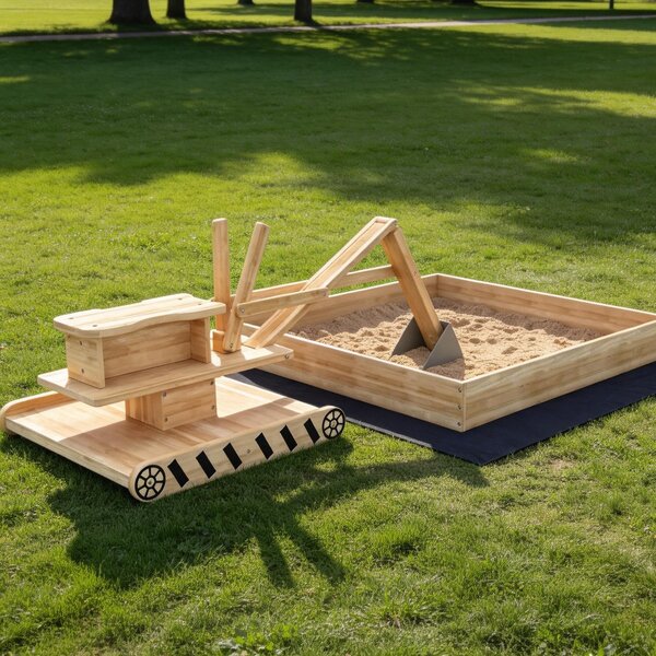 AIYAPLAY Sabbiera per Bambini in Legno con Escavatore Sabbiera Infantile con Sedile Girevole 360° e Rivestimento 184x90x56 cm Naturale | Aosom Italy