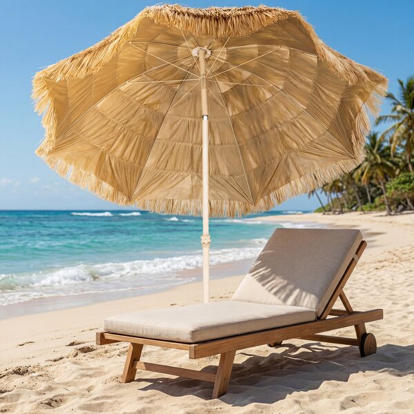 Outsunny Ombrellone da spiaggia Ø 1,85 m, grande ombrellone inclinabile, stile hawaiano, regolazione altezza asta, sacca per il trasporto, kaki | Aosom Italy