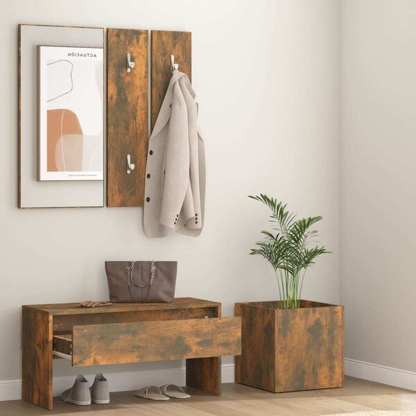 Set di mobili da corridoio The Living Store in legno rovere fumé