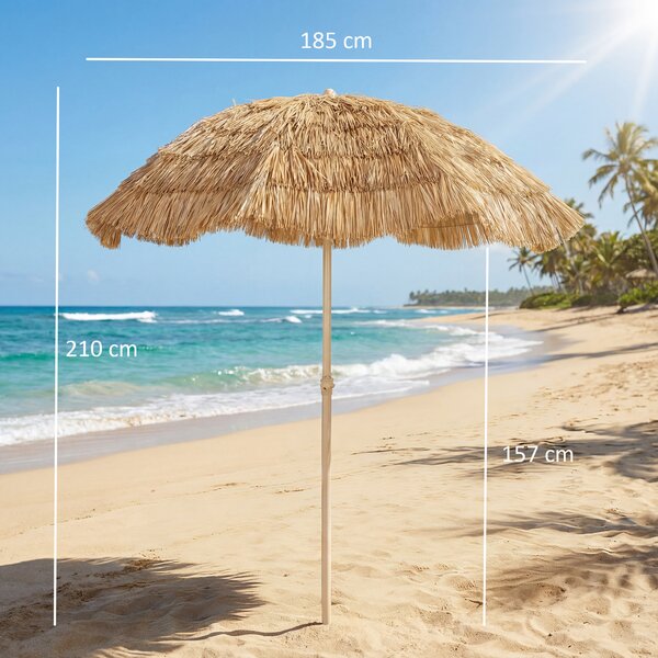 Outsunny Ombrellone da spiaggia Ø 1,85 m, grande ombrellone inclinabile, stile hawaiano, regolazione altezza asta, sacca per il trasporto, kaki | Aosom Italy