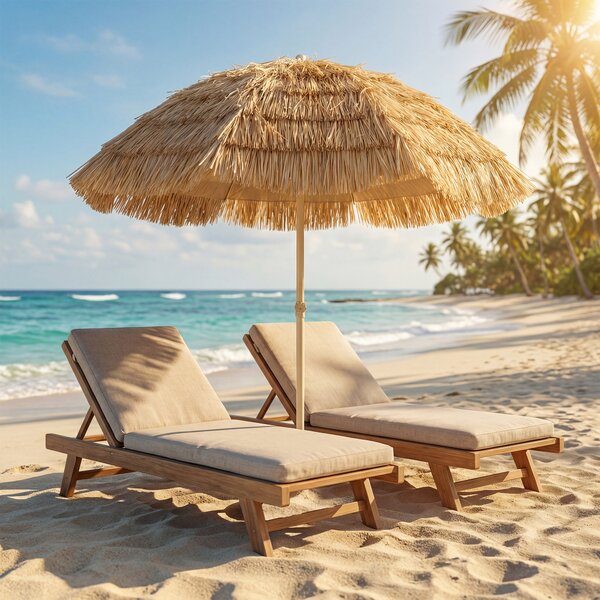 Outsunny Ombrellone da spiaggia Ø 1,85 m, grande ombrellone inclinabile, stile hawaiano, regolazione altezza asta, sacca per il trasporto, kaki | Aosom Italy