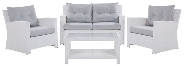 Set divano da giardino bianco finto rattan grigio cuscini esterni in vimini set di conversazione Beliani