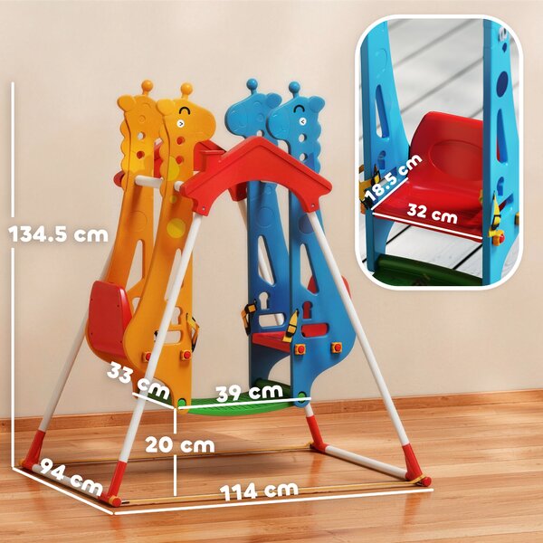 AIYAPLAY Altalena per Bambini, Altalena a Telaio per 3-5 Anni con Doppio Sedile Faccia a Faccia, 114x94x134,5cm, Multicolore | Aosom Italy