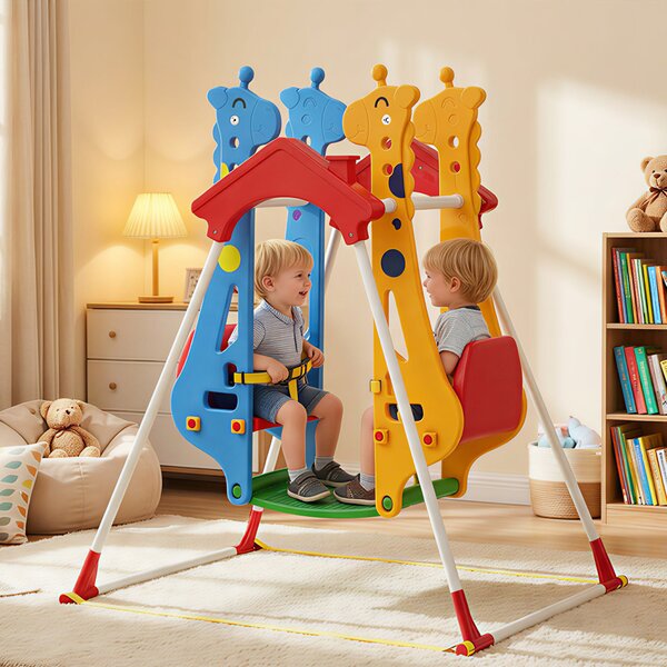 AIYAPLAY Altalena per Bambini, Altalena a Telaio per 3-5 Anni con Doppio Sedile Faccia a Faccia, 114x94x134,5cm, Multicolore | Aosom Italy