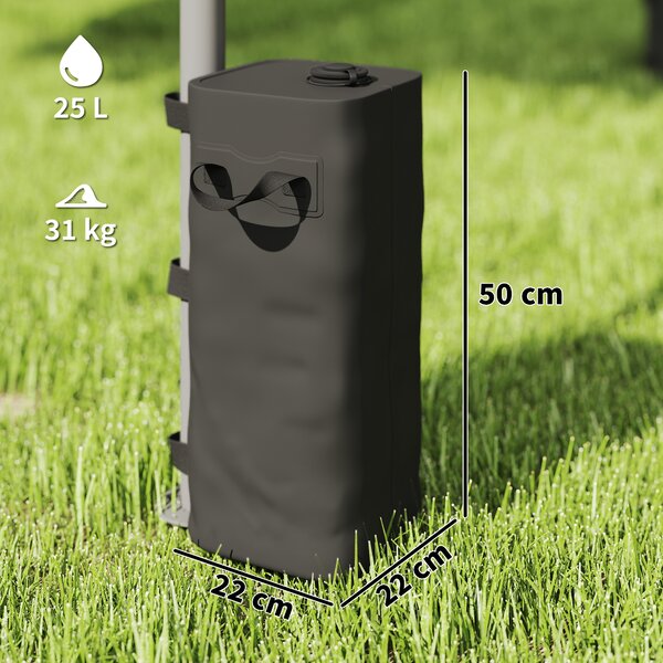 Outsunny Set da 4 Sacchi di Zavorra per Gazebo, Sacchi Ponderati Riempibili con Acqua o Sabbia, Maniglie per il Trasporto, Nero | Aosom Italy