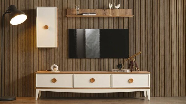 Mobile TV a parete, pensile, scaffale, stile moderno, beige, pratico, spazioso