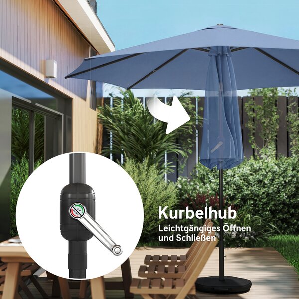 Outsunny Ombrellone Ø295 cm, UV 30+ Ombrellone rotondo per balcone, ombrellone da spiaggia, parasole da mercato per spiaggia balcone giardino, Blu | Aosom Italy