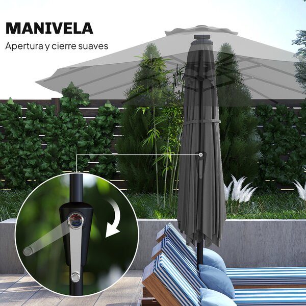 Outsunny Ombrellone Doppio da Giardino 4x2 m con 36 Luci LED UPF50+ Manovella 12 Stecche Resistente all'Acqua Grigio Scuro | Aosom Italy