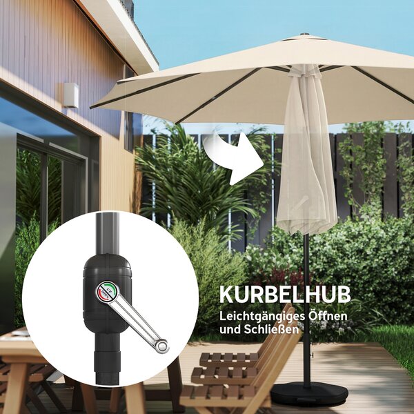 Outsunny Ombrellone ca. Ø300 cm inclinabile per balcone con manovella, base a croce e sacco di sabbia, UPF 30+, richiudibile, Bianco crema | Aosom Italy