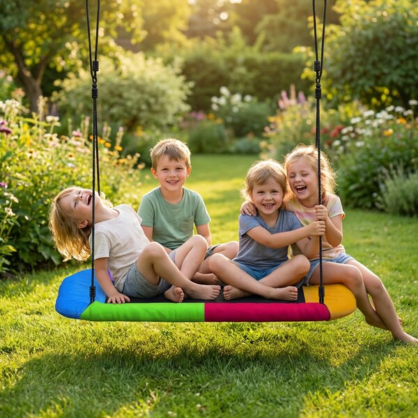 AIYAPLAY Altalena a nido regolabile in altezza Altalena sospesa fino a 300kg con corde regolabili per 3-8 anni 148x77x180 cm Multicolore | Aosom Italy
