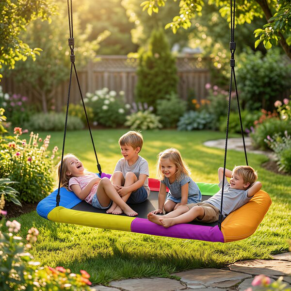 AIYAPLAY Altalena a nido regolabile in altezza Altalena sospesa fino a 300kg con corde regolabili per 3-8 anni 148x77x180 cm Multicolore | Aosom Italy