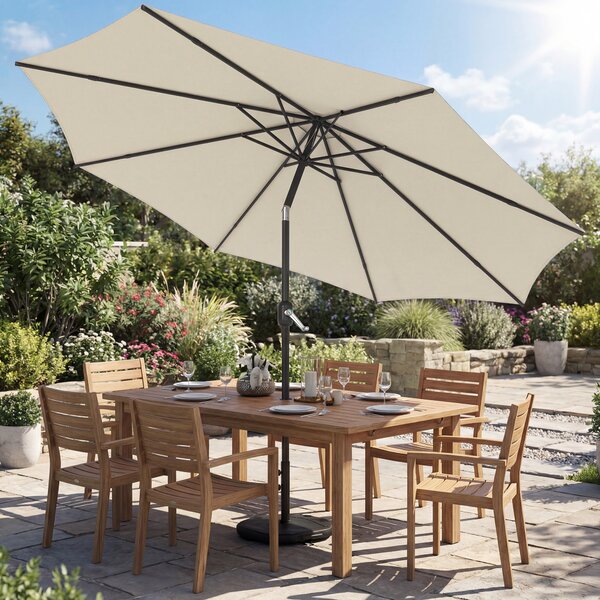 Outsunny Ombrellone ca. Ø300 cm inclinabile per balcone con manovella, base a croce e sacco di sabbia, UPF 30+, richiudibile, Bianco crema | Aosom Italy