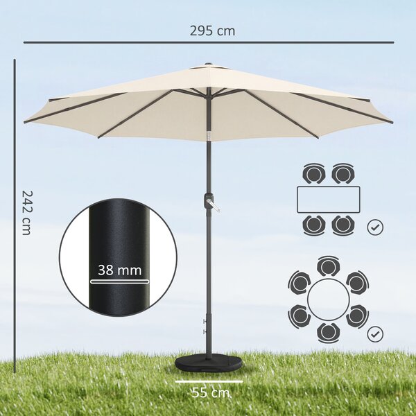 Outsunny Ombrellone ca. Ø300 cm inclinabile per balcone con manovella, base a croce e sacco di sabbia, UPF 30+, richiudibile, Bianco crema | Aosom Italy