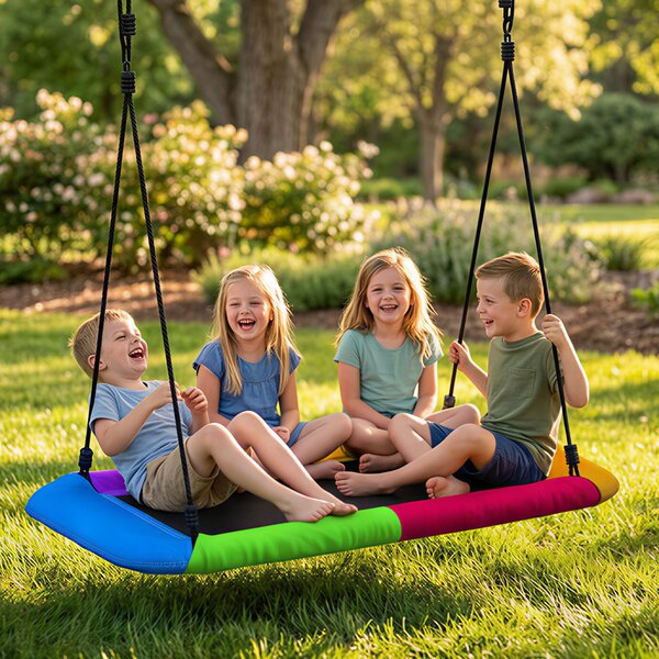AIYAPLAY Altalena a nido regolabile in altezza Altalena sospesa fino a 300kg con corde regolabili per 3-8 anni 148x77x180 cm Multicolore | Aosom Italy
