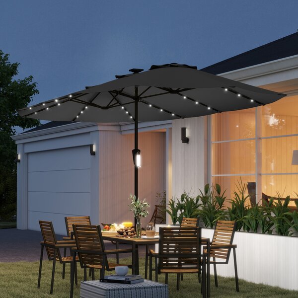 Outsunny Ombrellone Doppio da Giardino 4x2 m con 36 Luci LED UPF50+ Manovella 12 Stecche Resistente all'Acqua Grigio Scuro | Aosom Italy