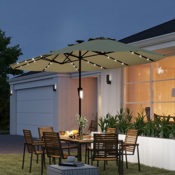Outsunny Ombrellone Doppio da Giardino 4x2 m con 36 Luci LED UPF50+ Manovella 12 Stecche Resistente all'Acqua Beige | Aosom Italy