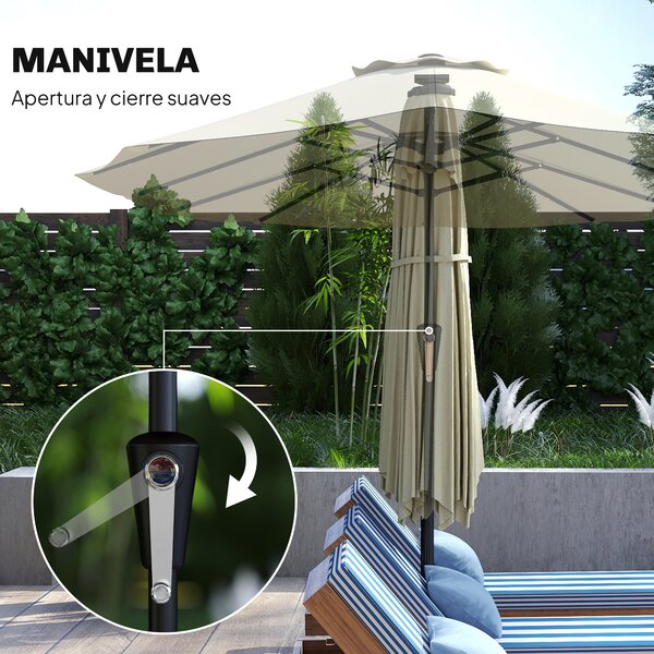 Outsunny Ombrellone Doppio da Giardino 4x2 m con 36 Luci LED UPF50+ Manovella 12 Stecche Resistente all'Acqua Beige | Aosom Italy