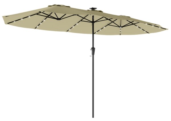Outsunny Ombrellone Doppio da Giardino 4x2 m con 36 Luci LED UPF50+ Manovella 12 Stecche Resistente all'Acqua Beige | Aosom Italy