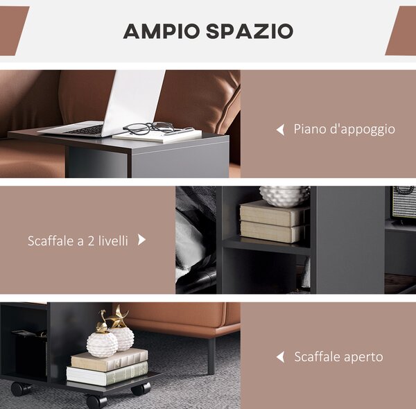 HOMCOM Tavolino da Salotto a C con 2 Ripiani Aperti e 4 Ruote Girevoli, 45x35x58 cm, Nero|Aosom