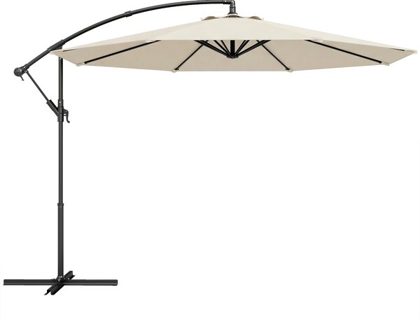 Outsunny Ombrellone Eccentrico Ø300 cm con Base a Croce Telo Regolabile e Manovella UPF30+ per Terrazza Patio Bianco Crema | Aosom Italy