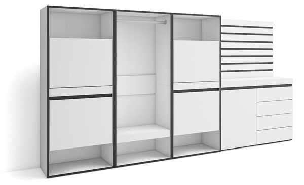 Armadio per scarpe, dimensioni 287x145x35 cm, con 2 ante a battente e 2 vani aperti, colore bianco
