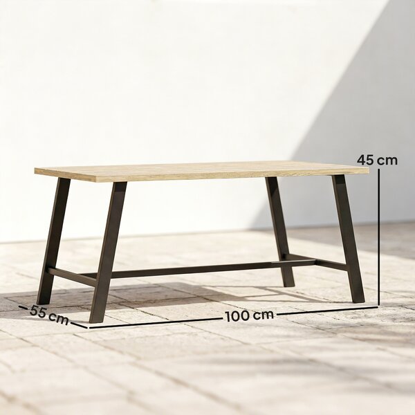 Outsunny Tavolino da esterno, tavolino laterale rettangolare in metallo con piano effetto legno, 100 x 55 cm, Marrone | Aosom Italy