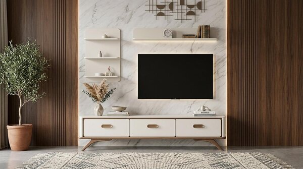Mobile TV a parete, pensile, scaffale, stile moderno, bianco, soggiorno, pratico