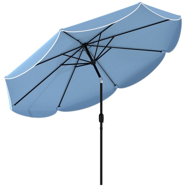 Outsunny Ombrellone da Terrazza Esterno Ø270 cm Ombrellone con Inclinazione Regolabile 3 Posizioni Manovella e Volant Celeste | Aosom Italy