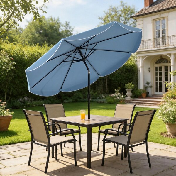 Outsunny Ombrellone da Terrazza Esterno Ø270 cm Ombrellone con Inclinazione Regolabile 3 Posizioni Manovella e Volant Celeste | Aosom Italy