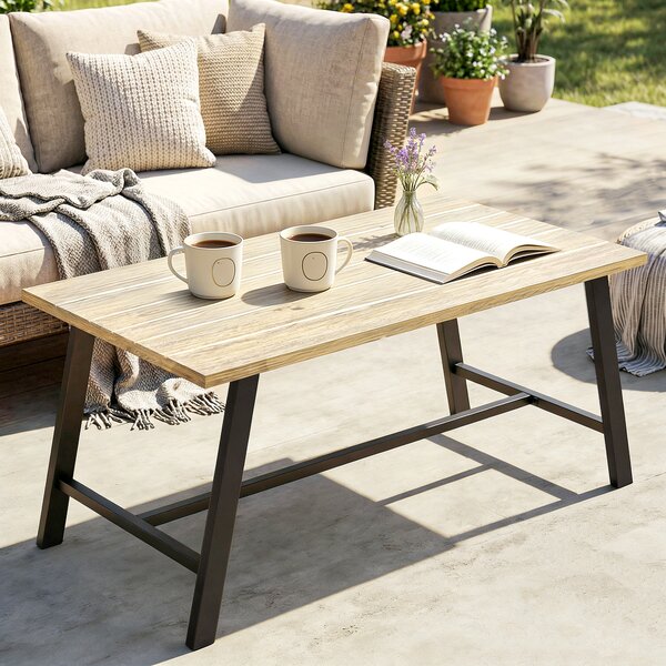 Outsunny Tavolino da esterno, tavolino laterale rettangolare in metallo con piano effetto legno, 100 x 55 cm, Marrone | Aosom Italy