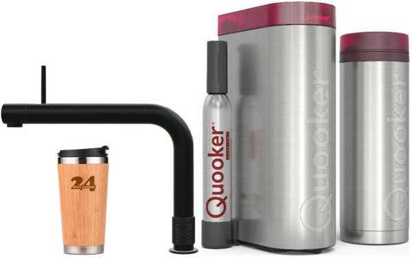 "QUOOKER FRONT beccuccio fisso nero VAQ PRO3 con CUBO2 (3FRONTBLKCUBE)" Rubinetto per acqua bollente a 100°C con sistema di acqua potabile *Incluso termo mug