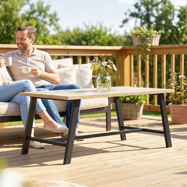 Outsunny Tavolino da esterno, tavolino laterale rettangolare in metallo con piano effetto legno, 100 x 55 cm, Marrone | Aosom Italy