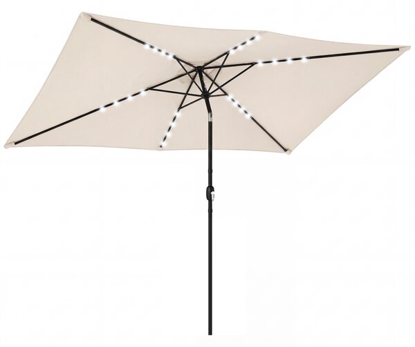 Outsunny Ombrellone da Giardino con 24 Luci LED Solari Telo Inclinabile Asta Metallica 2,9x2,5 m Crema | Aosom Italy