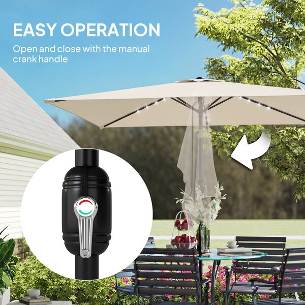 Outsunny Ombrellone da Giardino con 24 Luci LED Solari Telo Inclinabile Asta Metallica 2,9x2,5 m Crema | Aosom Italy