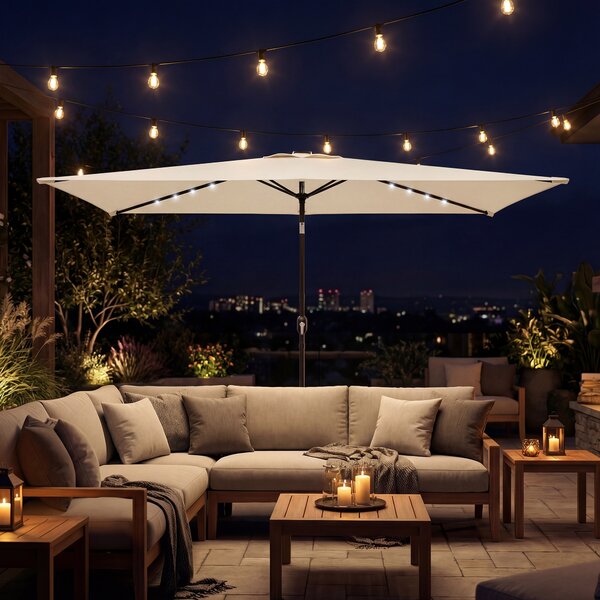 Outsunny Ombrellone da Giardino con 24 Luci LED Solari Telo Inclinabile Asta Metallica 2,9x2,5 m Crema | Aosom Italy