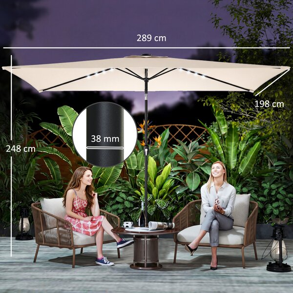 Outsunny Ombrellone da Giardino con 24 Luci LED Solari Telo Inclinabile Asta Metallica 2,9x2,5 m Crema | Aosom Italy