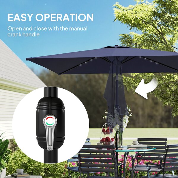 Outsunny Ombrellone da Giardino con 24 Luci LED Solari Telo Inclinabile Palo in Metallo 2,9x2,5 m Blu Scuro | Aosom Italy