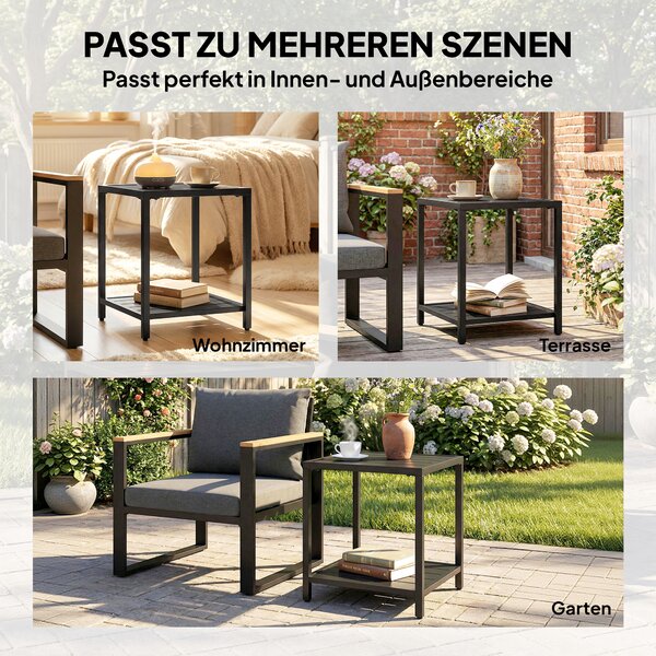 Outsunny Tavolino 45 x 45 cm resistente alle intemperie tavolo da giardino con design a doghe ripiano piedi regolabili 30kg portata | Aosom Italy