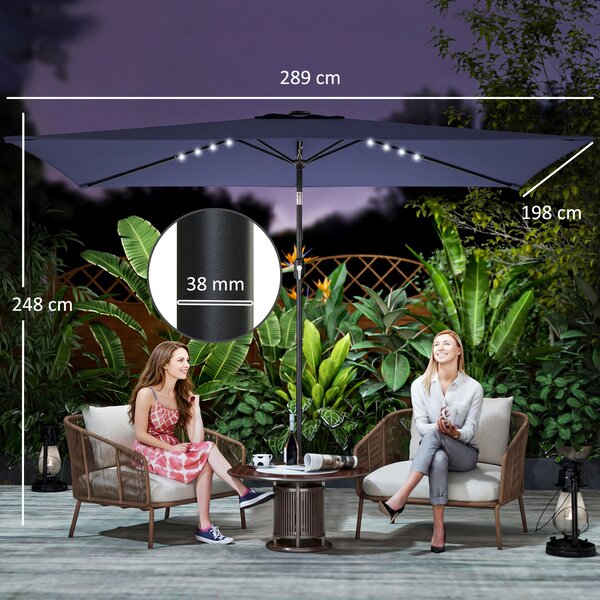 Outsunny Ombrellone da Giardino con 24 Luci LED Solari Telo Inclinabile Palo in Metallo 2,9x2,5 m Blu Scuro | Aosom Italy