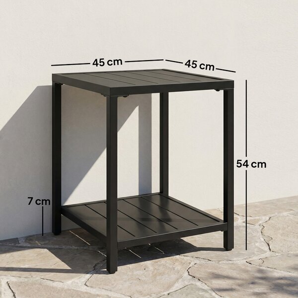 Outsunny Tavolino 45 x 45 cm resistente alle intemperie tavolo da giardino con design a doghe ripiano piedi regolabili 30kg portata | Aosom Italy