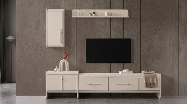 Mobile TV a parete, pensile, scaffale, stile moderno, bianco, spazioso, pratico