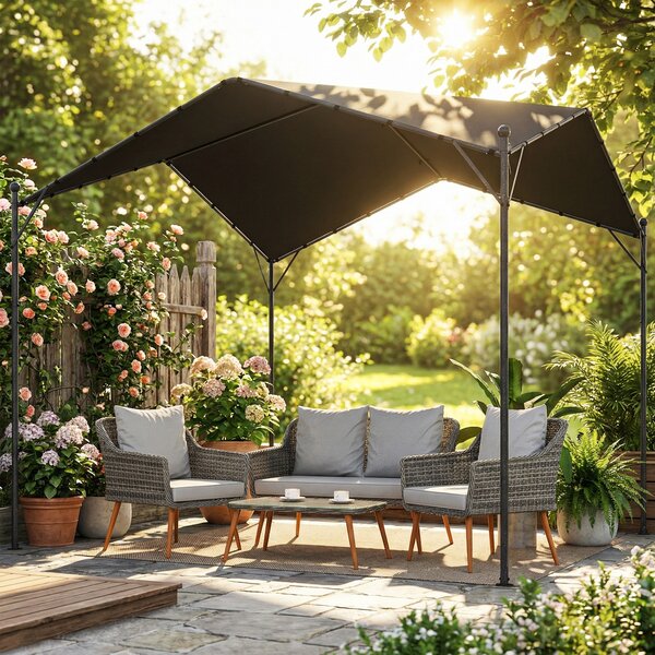 Outsunny Pergola Padiglione 3x3m Impermeabile Stabile Resistente all'inverno Protezione solare con tetto a due falde Tiranti triangolari | Aosom Italy